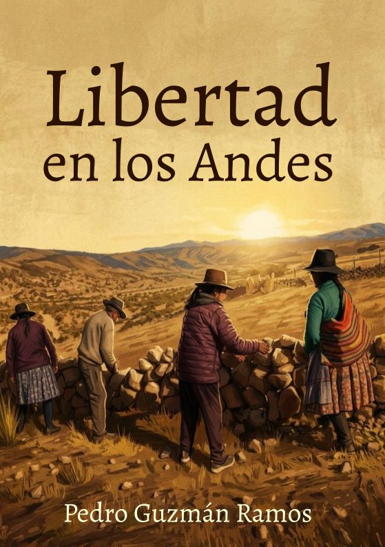 Portada de Libertad en los Andes: comuneros levantando un muro de piedra al atardecer